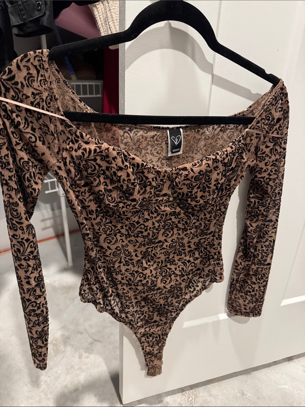 Windsor Brown Velvet Floral Off-Shoulder Bodysuit